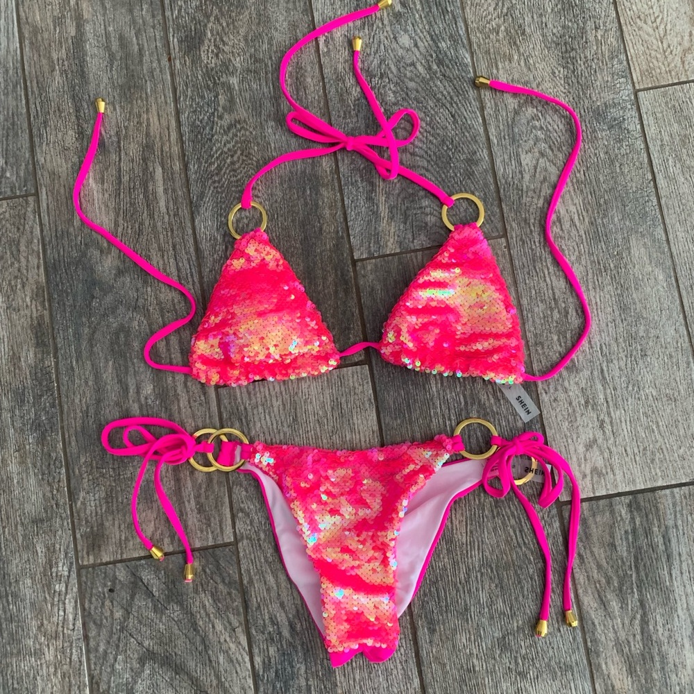 NWOT Hot pink sequin bikini swimsuit